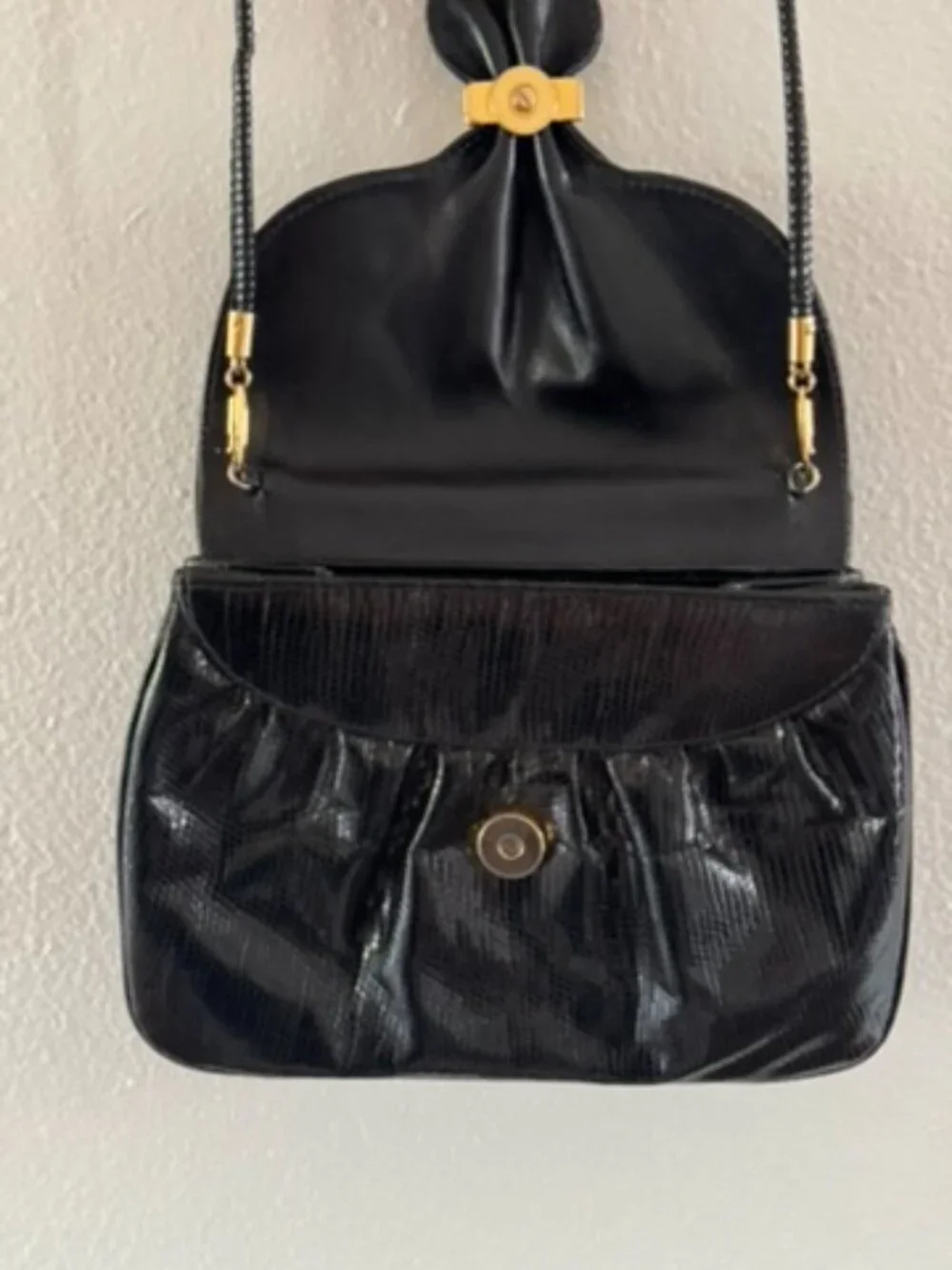 Vintage Black Evening Cross Body Bag or Clutch - Snake Print
